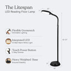 Brightech Litespan - Bright LED Floor Reading Lamp for Over Chair Crafts and Reading, Esthetician Light for Lash Extensions, Gooseneck Adjustable Standing Lamp for Living Room, Bedroom, Office - Black