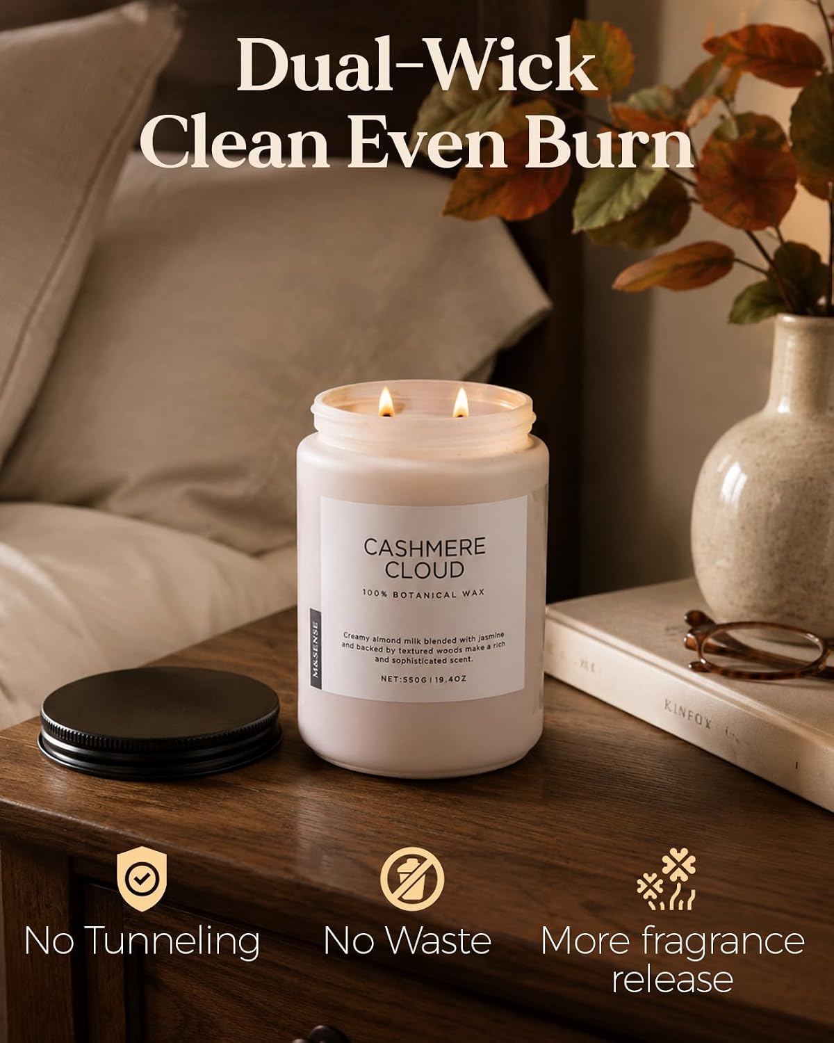 M&SENSE Cashmere Vanilla Fall Scented Candle for Home, Natural Soy 19.4 oz