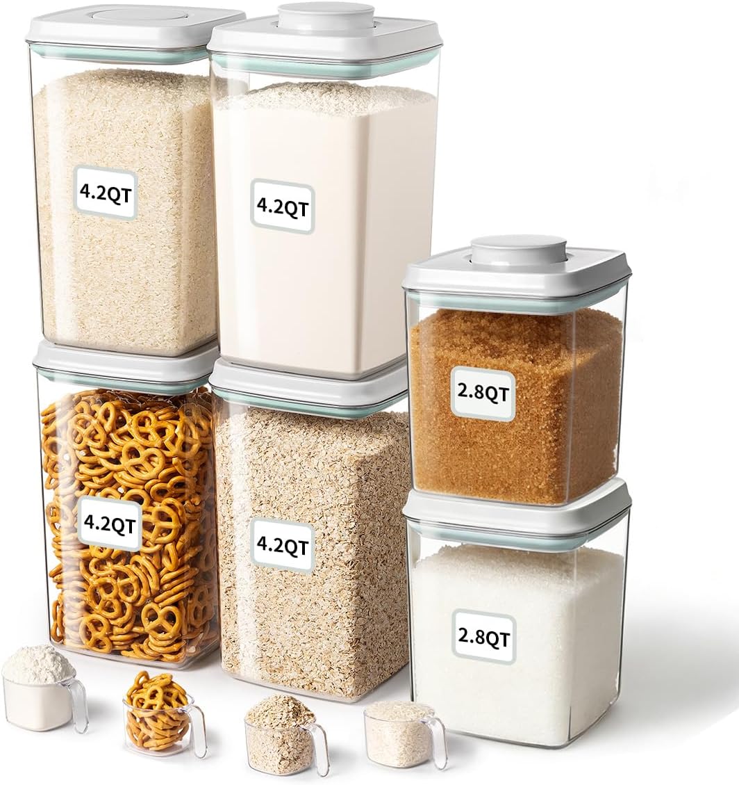 Ankou Airtight Food Storage Container with Pop Lid & 130ml Scoop, 4L/4.2qt *4 BPA-Free Cereal, Rice, Flour, Pasta & Snack Container, Stackable & Durable,Kitchen Pantry Organizer