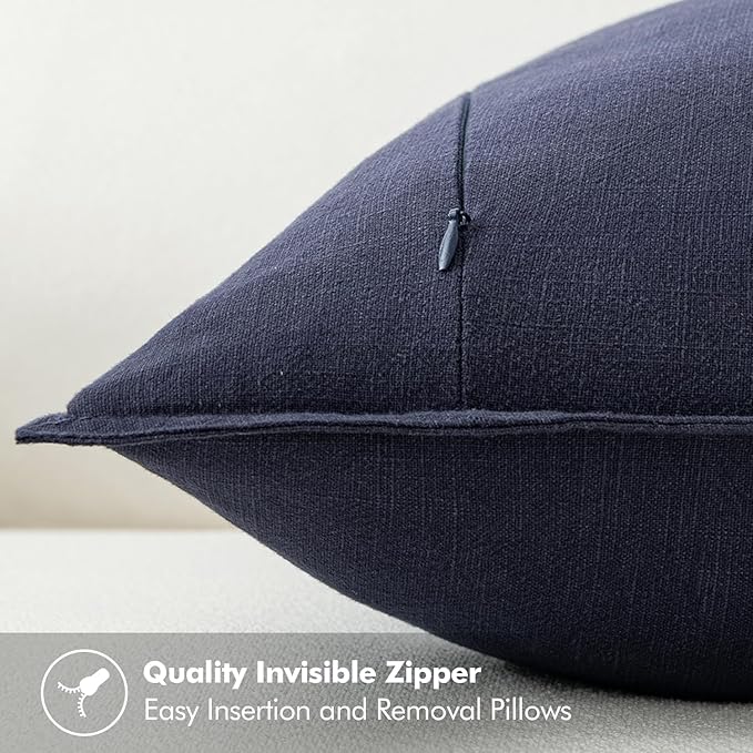 MIULEE Decorative Linen Pillow Covers 20x20 Inch Navy ​Boho Farmhouse​ ​Neutral - Image 3