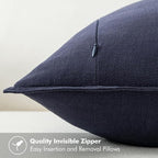 MIULEE Decorative Linen Pillow Covers 18x18 Inch Navy ​Boho Farmhouse​ ​Neutral - Image 3