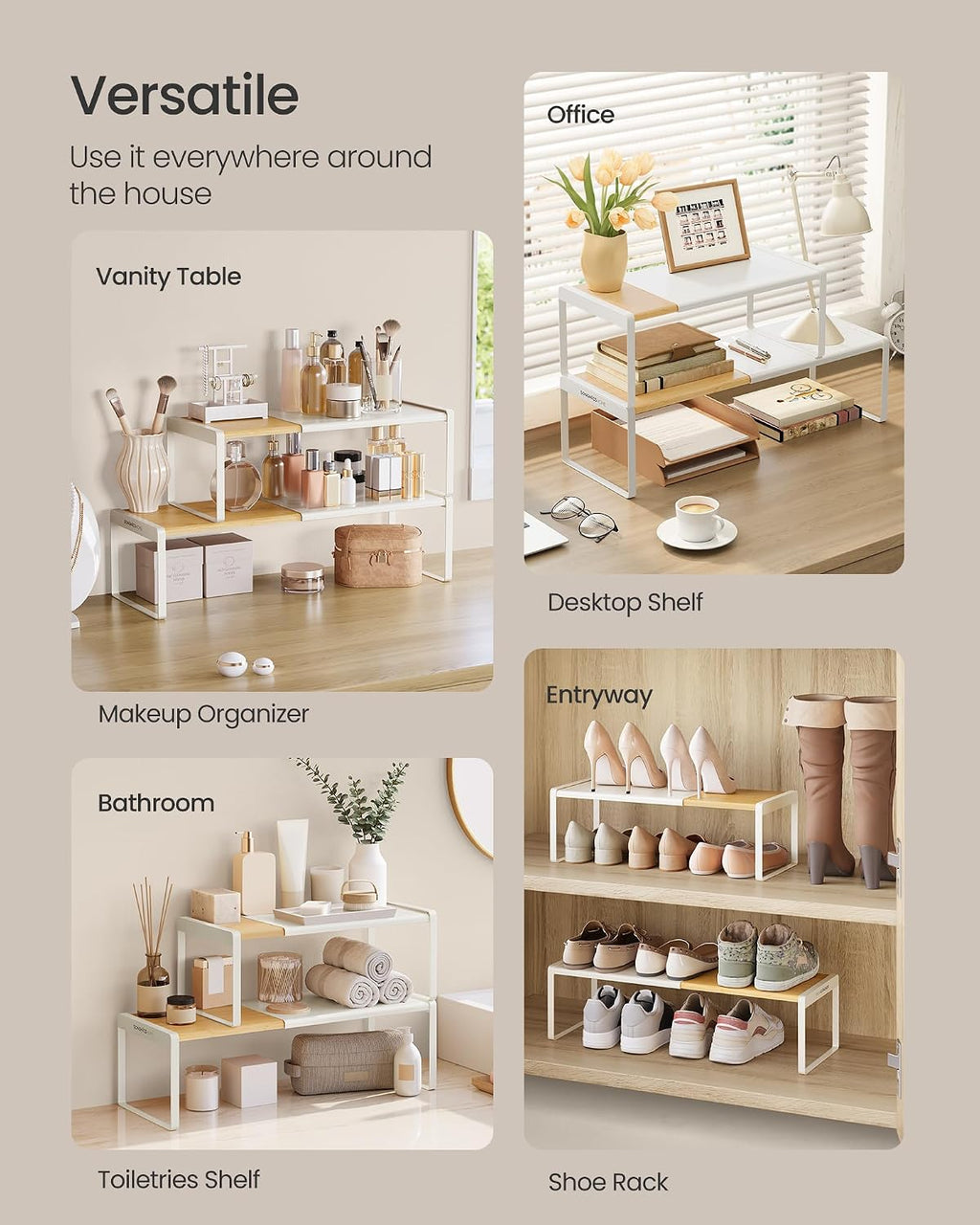 SONGMICS HOME Spice Rack, Expandable Cupboard Shelf Orgnizer,Bamboo