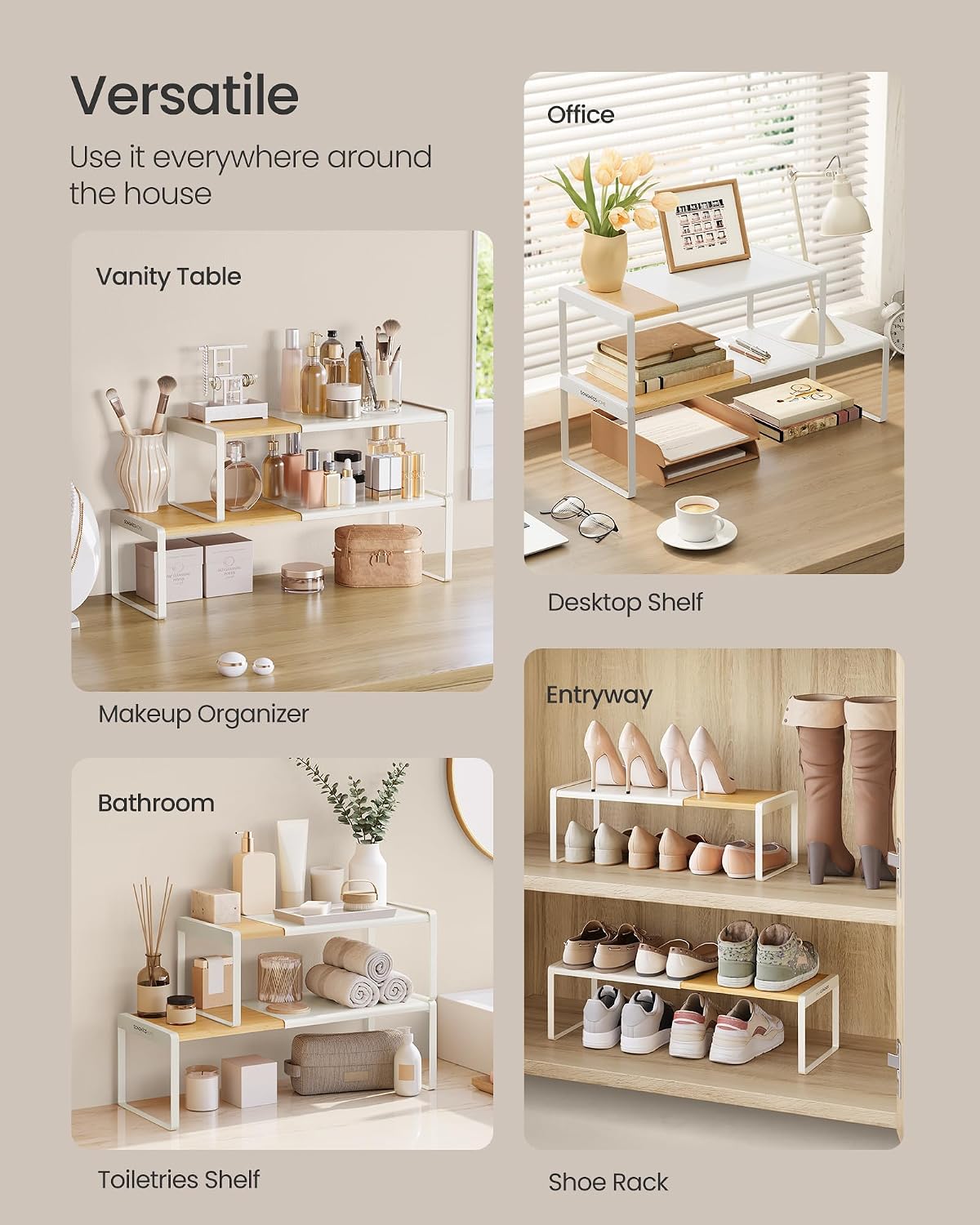 SONGMICS HOME Spice Rack, Expandable Cupboard Shelf Orgnizer,Bamboo