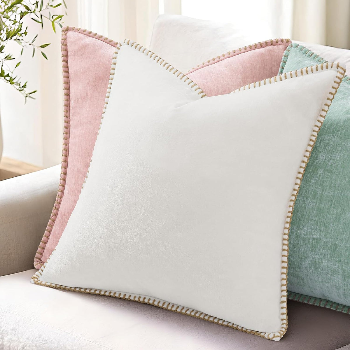 decorUhome Soft Chenille Throw Pillow Covers 18x18 Set of 2 Aqua Haze
