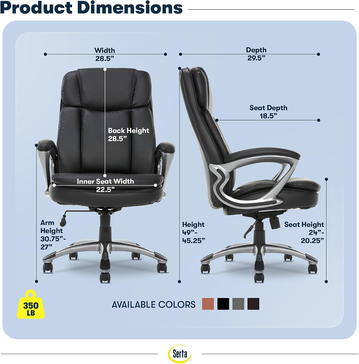 Serta Ergonomic Big and Tall Executive Office Chair Lumbar Support, Leather