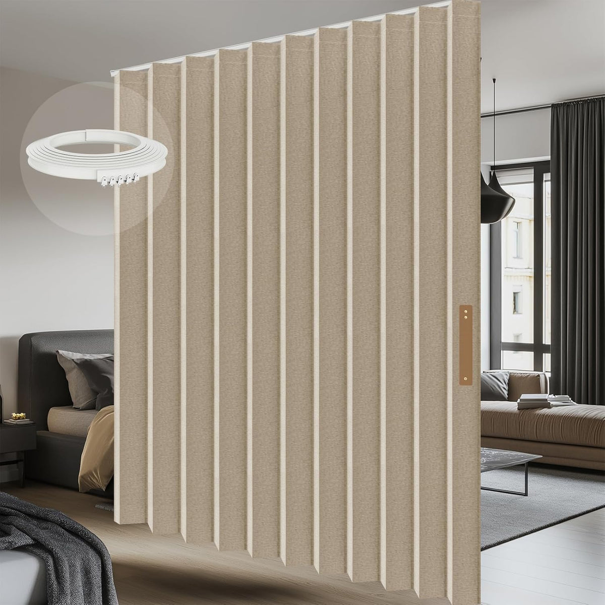 Room Divider Curtain Sets with Flexible Ceiling Track, Privacy Soundproof Curtain for Bedroom Office Patio Sliding Door(Grey, W180 x L108, 1 Pack)