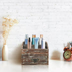 Office Desk Organizer with Drawers & Dark Brown Vintage Wood Desktop Storage Caddy 2pcs/set Workspace Supplies Farmhouse Mail Countertop Organizer Makeup Storage Box for Home Decor Supplies Vanity……