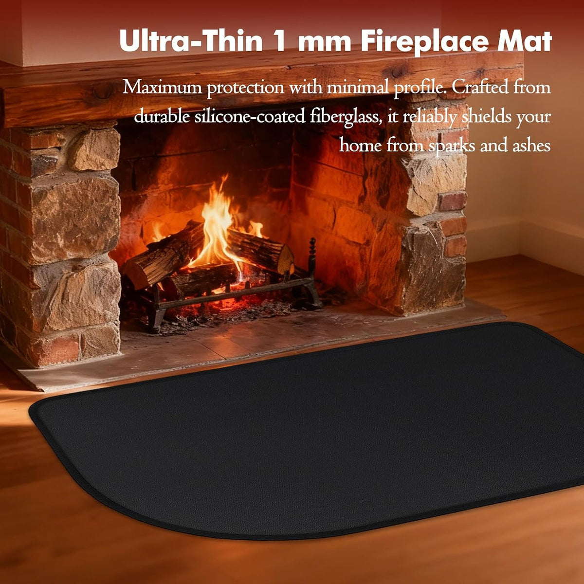 SUNICO 1 MM Fire Resistant Rugs for Fireplace, 2'7.5'' x 1'7.7'', Black