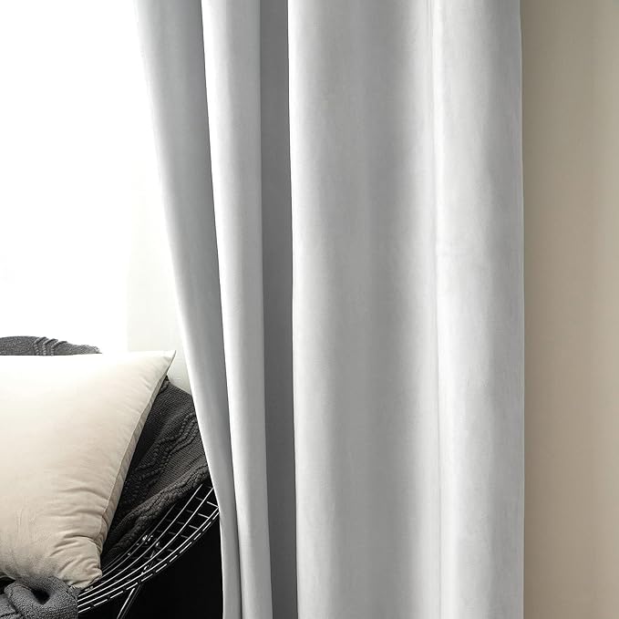 MIULEE 2 Pieces Greyish White Extra Long Velvet Curtains Exquisite & Elegant - Image 6