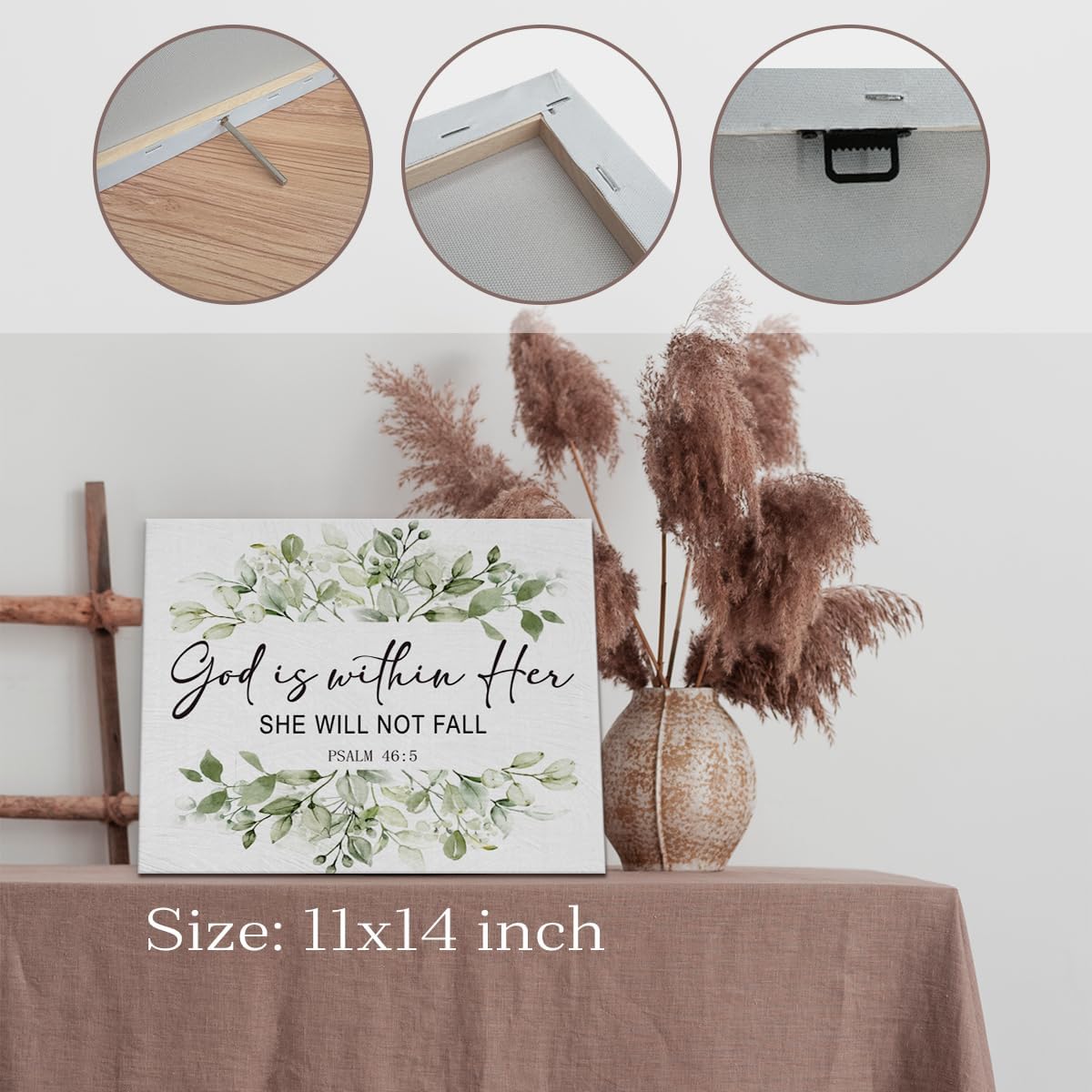 BIWSHA Sage Green Bathroom Decor, Green Wall Decor, Canvas Wall Art For Bedroom, Sage Green Bathroom Accessories, Inspirational Psalm 46:5 Wall Art For Office Bedroom, God is Within Her, 11x14 In