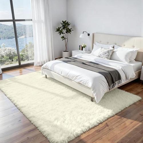 8x10 Area Rugs for Living Room Rug: Soft Fluffy Shag Cream White Rugs for - Image 2