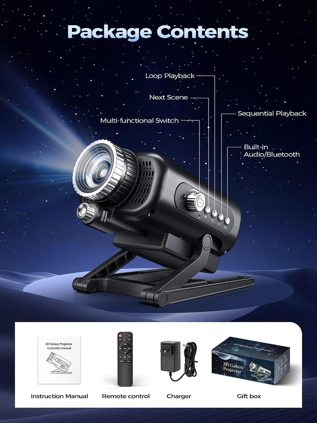 One Fire 3D Galaxy Projector, 65 Scenes HD Star Projector Bluetooth Speaker