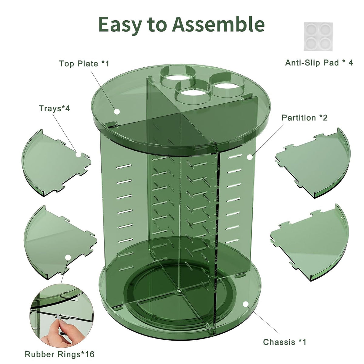 Rotating Makeup Organizer with DIY 8 Adjustable Layers, Clear Green
