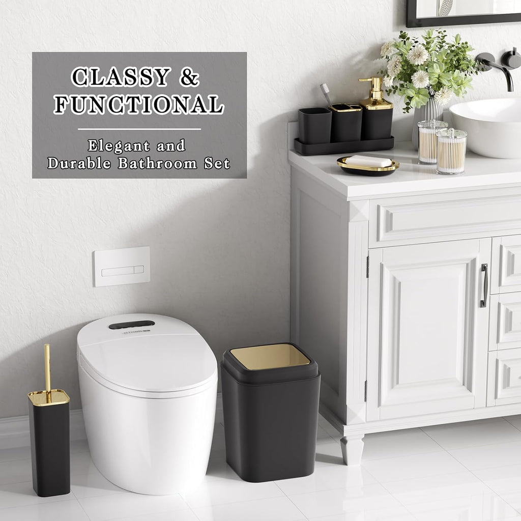 XLHOMO Bathroom Set, Black Bathroom Set, 9 PC Black and Gold Bathroom Set