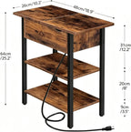HOOBRO End Table with Charging Station, Narrow Side Table, Flip Top Nightstand with USB Ports and Outlets, Bedside Tables with Shelf for Small Spaces, Living Room, Rustic Brown BF341BZ01