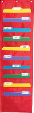 Carson Dellosa 14" x 47" Red Hanging File Folders Storage Pocket Chart, 10 Pocket Paper Organizer for Games, Teacher Supplies for Homeschool, Classroom and Office Organization