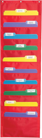 Carson Dellosa 14" x 47" Red Hanging File Folders Storage Pocket Chart, 10 Pocket Paper Organizer for Games, Teacher Supplies for Homeschool, Classroom and Office Organization