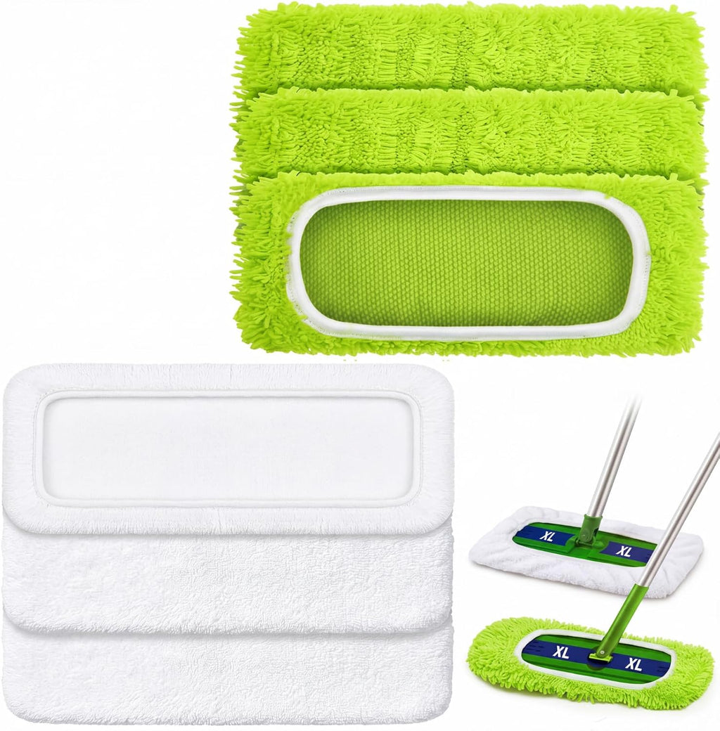 Toulite 6 Pcs Reusable Microfiber Mop Pads Compatible with XL, Green, White