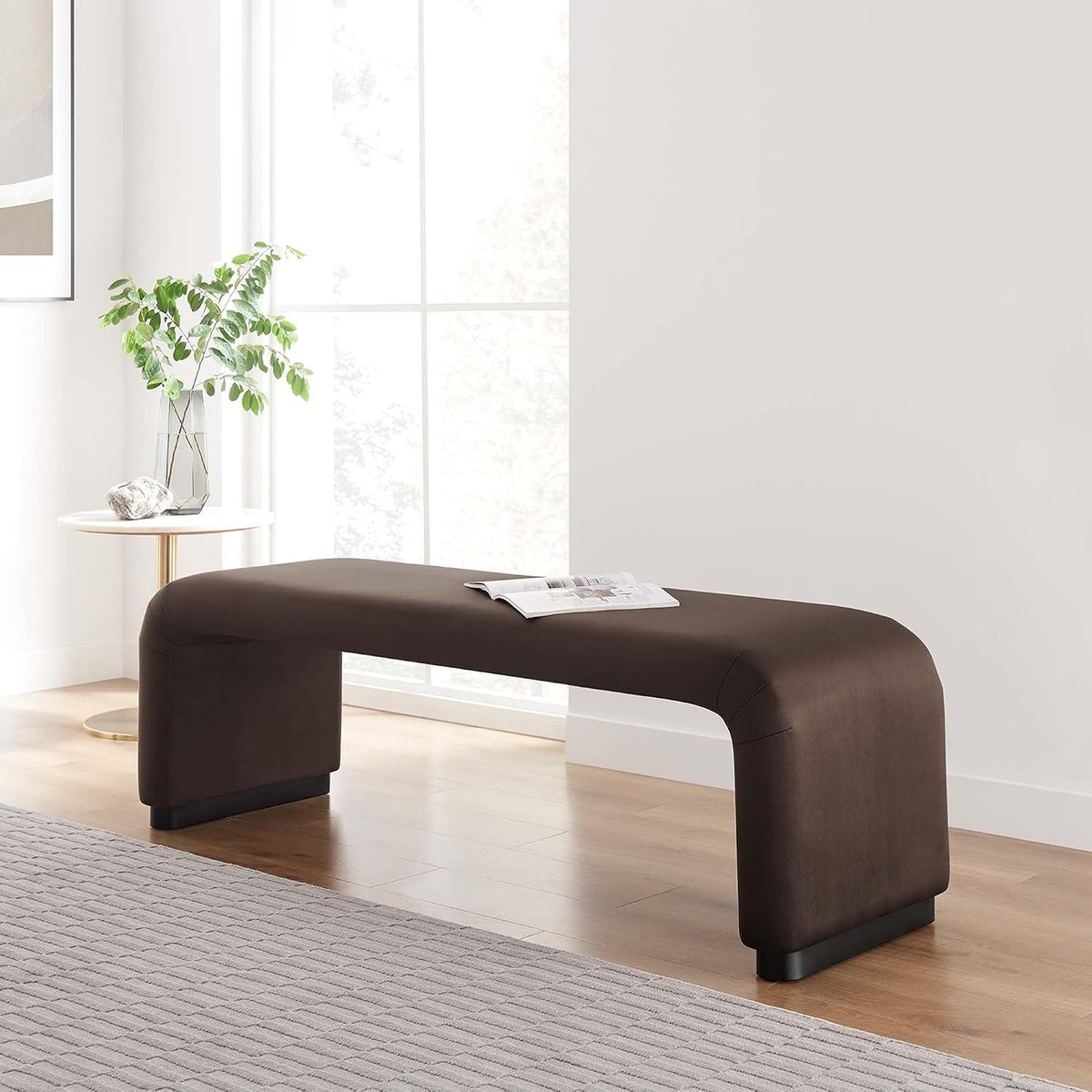 Modway EEI-6734-BLK-CHB Koda Performance Velvet Waterfall Long Bench, Black Chocolate Brown