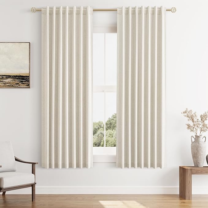 Guken 100% Blackout Linen Curtains 63 Inch Length 2 Panels Set by Guken
