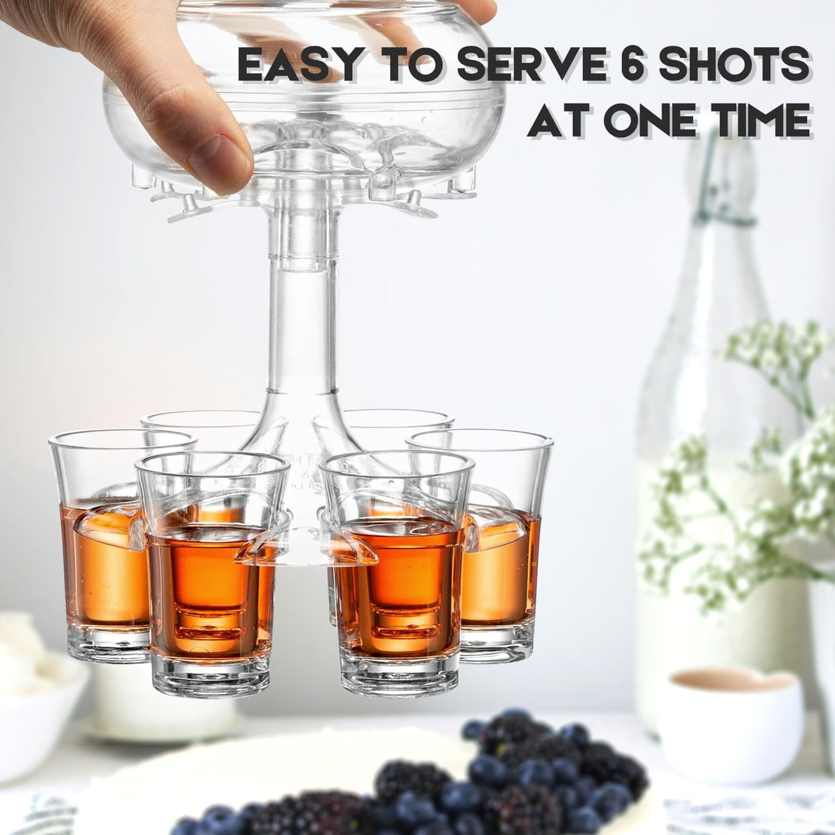 Adjustable Shot Glass Dispenser and Holder Made of Food Grade Plexiglass, Shot Dispenser with 6 Drinking Glasses for Kinds of Parties (Gold)