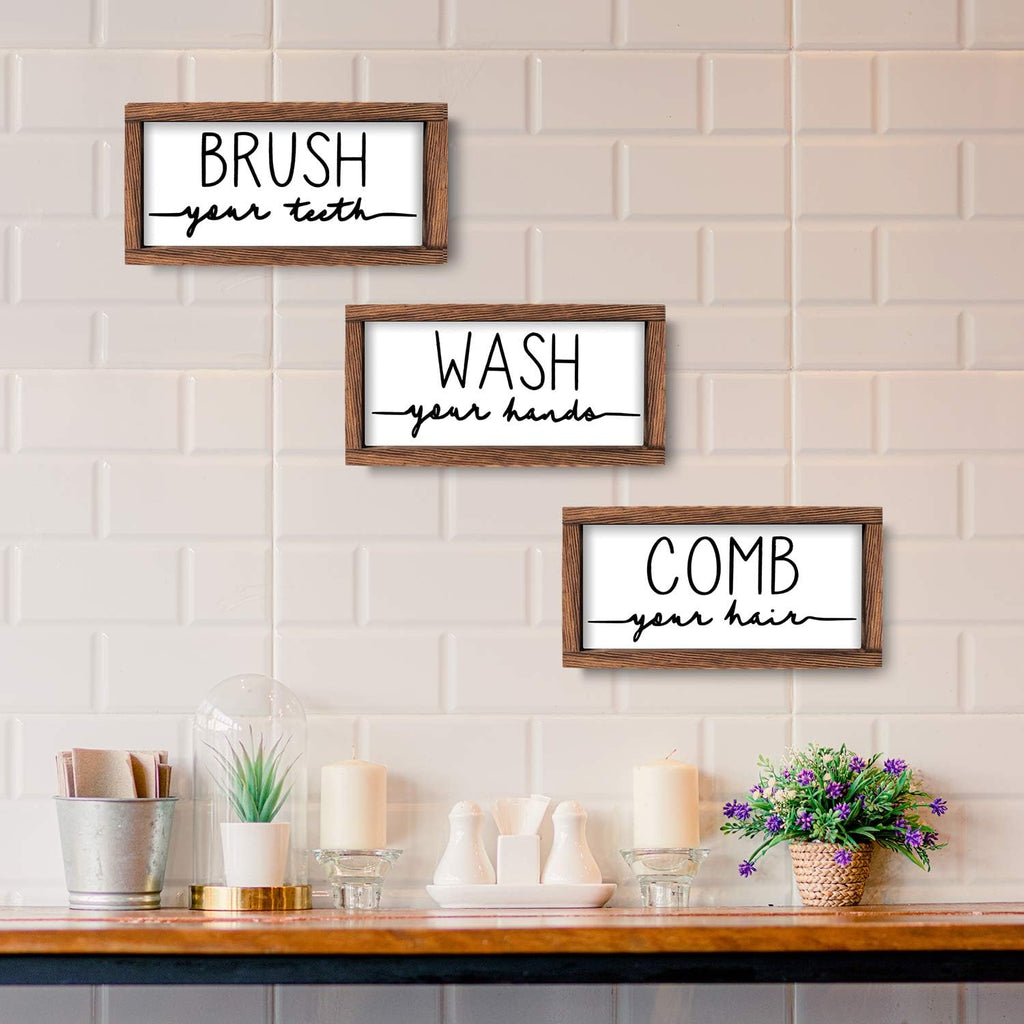 LIBWYS 3 Pcs Bathroom Sign Rustic Wood Farmhouse Bathroom Wall Decor