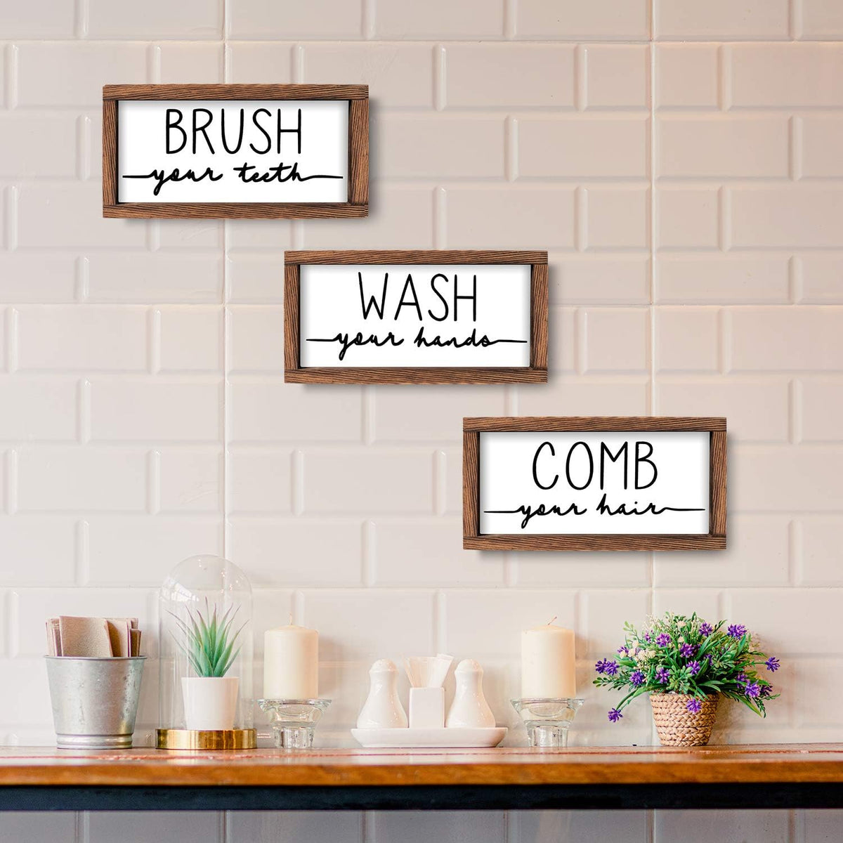 LIBWYS 3 Pcs Bathroom Sign Rustic Wood Farmhouse Bathroom Wall Decor