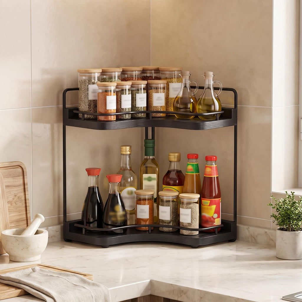 2-Tier Corner Bathroom Counter Organizer for Storage, Black