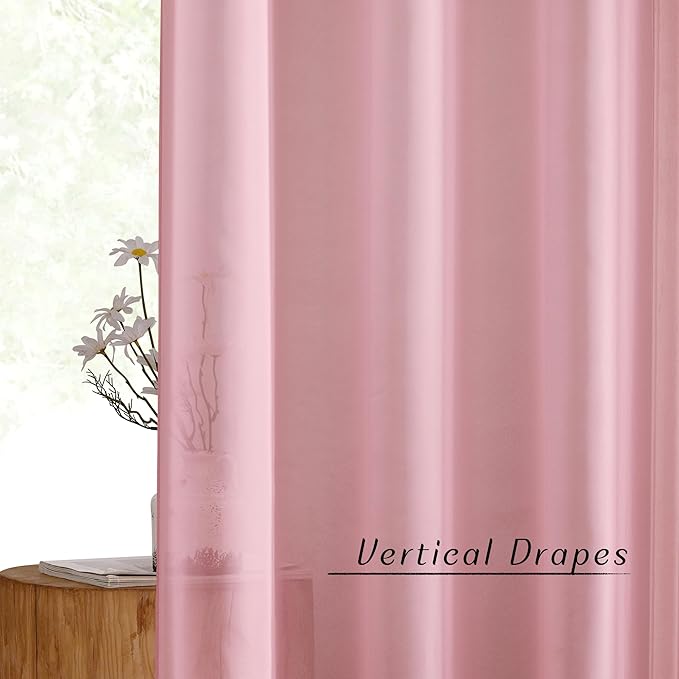 NICETOWN Pink Sheer Curtains for Living Room, Grommet Lightweight Gauzy - Image 3