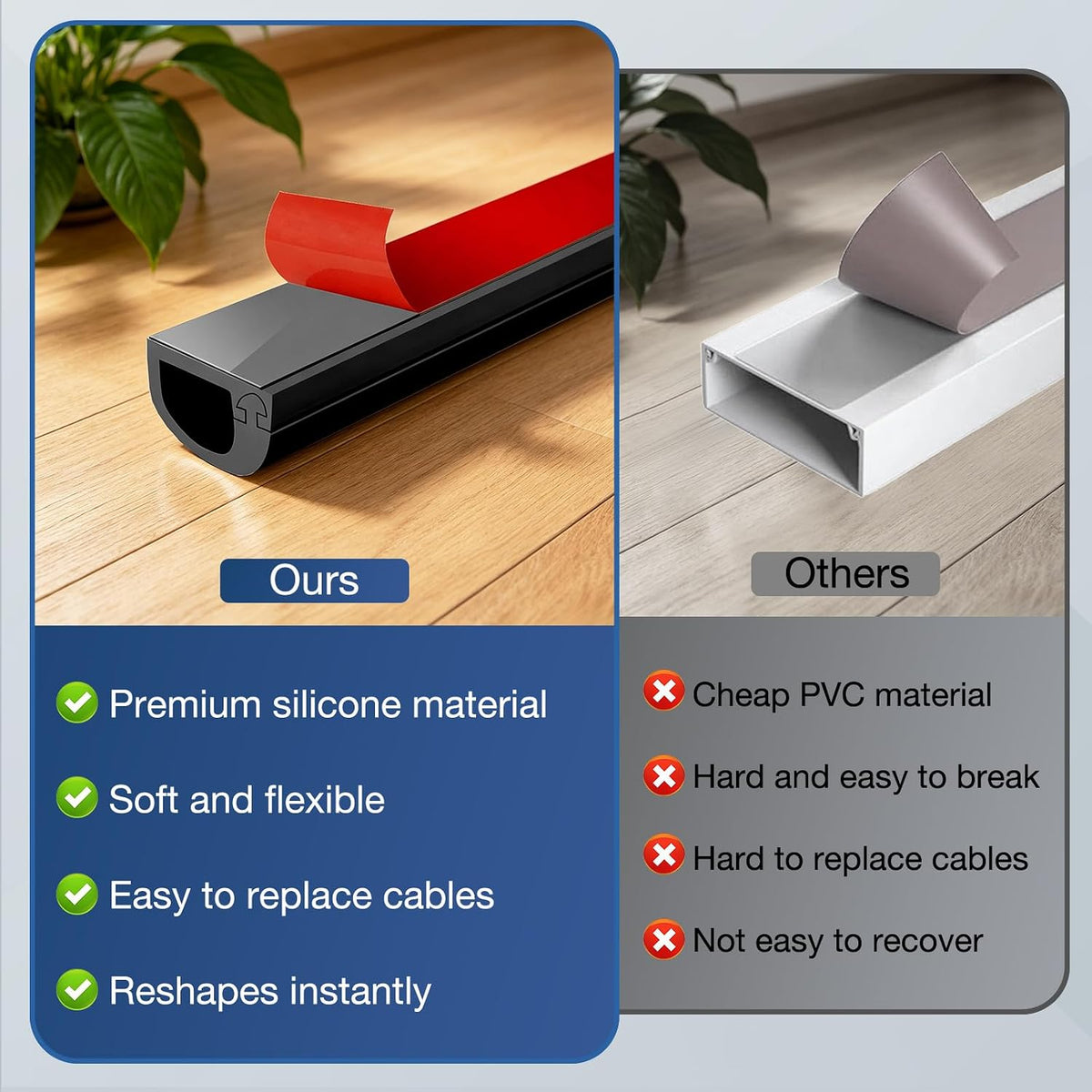 Silicone Cord Covers for Wires on Wall Cord Hider Self-Adhesive