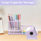 Mesh Pen Holder Desk Organizer, Office Supplies Pencil Storage with 3 Compartments, Office Desk Accessories and Workspace Organizers for Home School Classroom, Purple