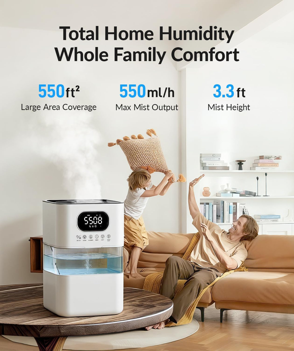 AreShark 2.2 Gal/8.5L Humidifier for Large Room with Warm & Cool Mist