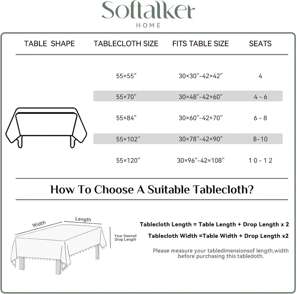 Softalker Fall Linen Rectangle Tablecloth with Tassel, 55 x 120 Inch