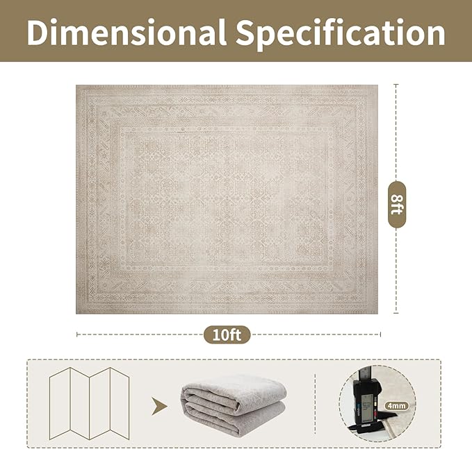 Washable Rugs 8x10 Area Rugs for Living Room- Vintage Brown Rugs for Bedroom - Image 2