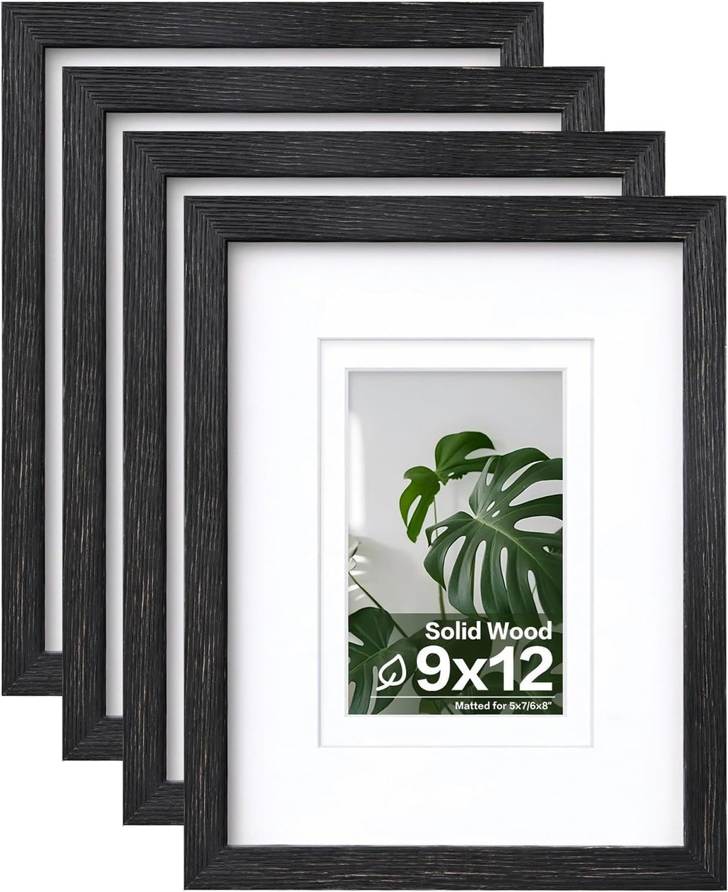 Egofine 8x10 Picture Frames Set of 4, Made of Solid Wood Covered by Plexiglass 4x6 and 5x7 with Mat or 8x10 without Mat, for Table Top Display and Wall Mounting Photo Frame Black