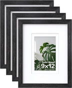 Egofine 8x10 Picture Frames Set of 4, Made of Solid Wood Covered by Plexiglass 4x6 and 5x7 with Mat or 8x10 without Mat, for Table Top Display and Wall Mounting Photo Frame Black