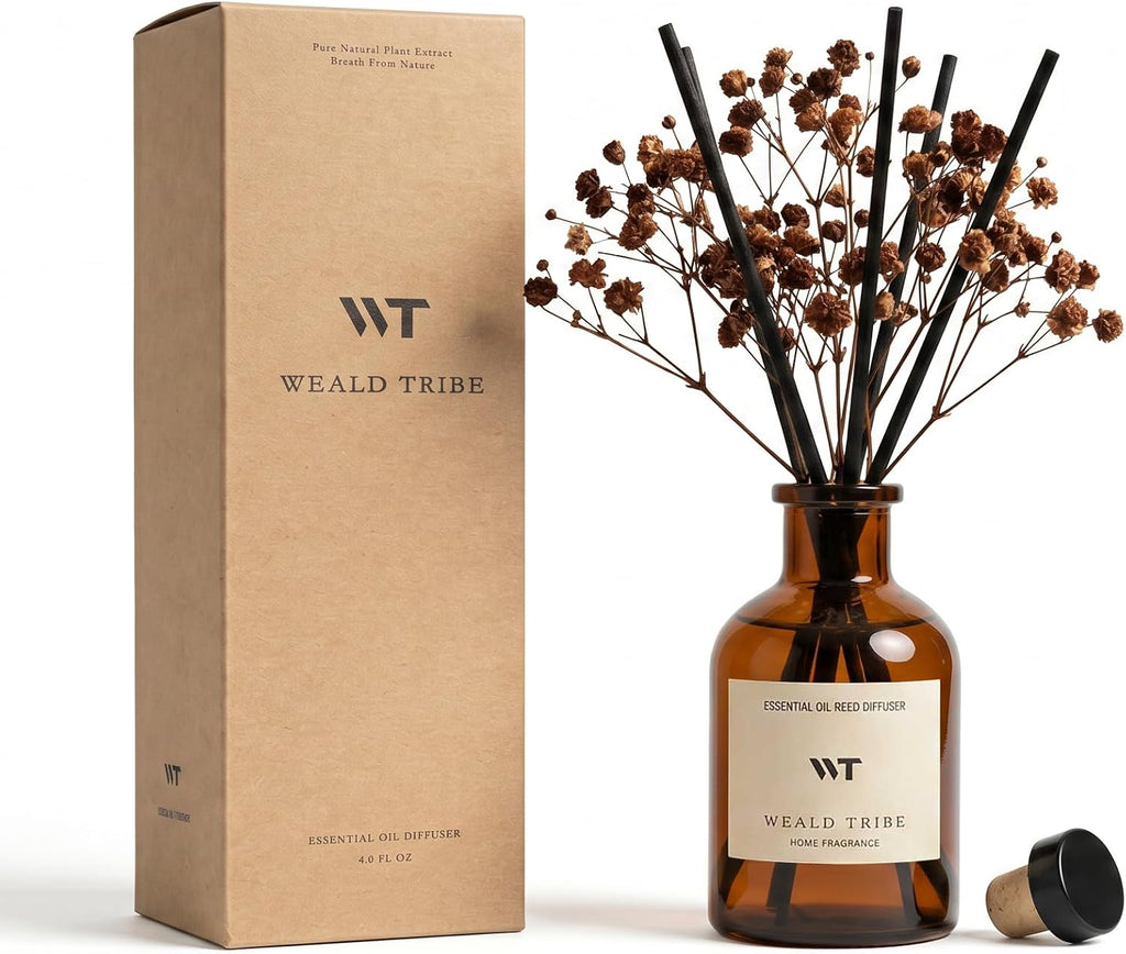 WEALD TRIBE Flower Reed Diffuser Set Eucalyptus & Lavender Scent for Room Bathroom Accessories Shelf Decor & Air Fresheners, Sticks Defusers with 4.0 fl oz Home Fragrance Oils, Office Gift