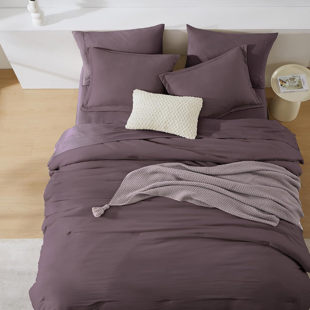 Queen Comforter Set-7 Pieces Soft Prewashed Bed in a Bag Queen Bedding Sets
