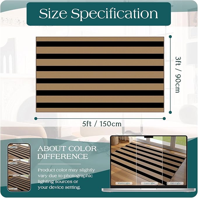 Black Tan Striped Entry Rug - Image 8