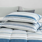 Monbix Queen Comforter Set-7 Pieces Striped Bed in a Bag Queen Bedding Sets