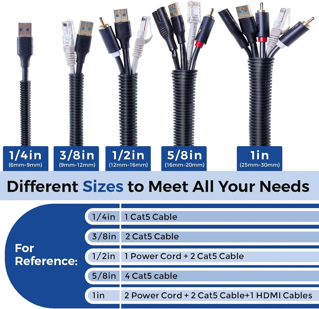 Cable Management, 33ft 1/4” Wire Loom Tubing Cord Protector