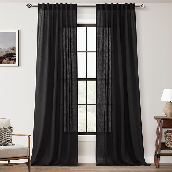 Black Linen Curtains 90 inches Long by Jolilight