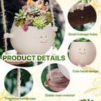 2 PCS Swinging Face Plant Pots 【Thicken Version】 Unique Cute Hanging Succulent Cactus Flower Head Resin Planters Pots for Indoor & Outdoor, Creative Novelty Decorative Planter Gift for Home Garden