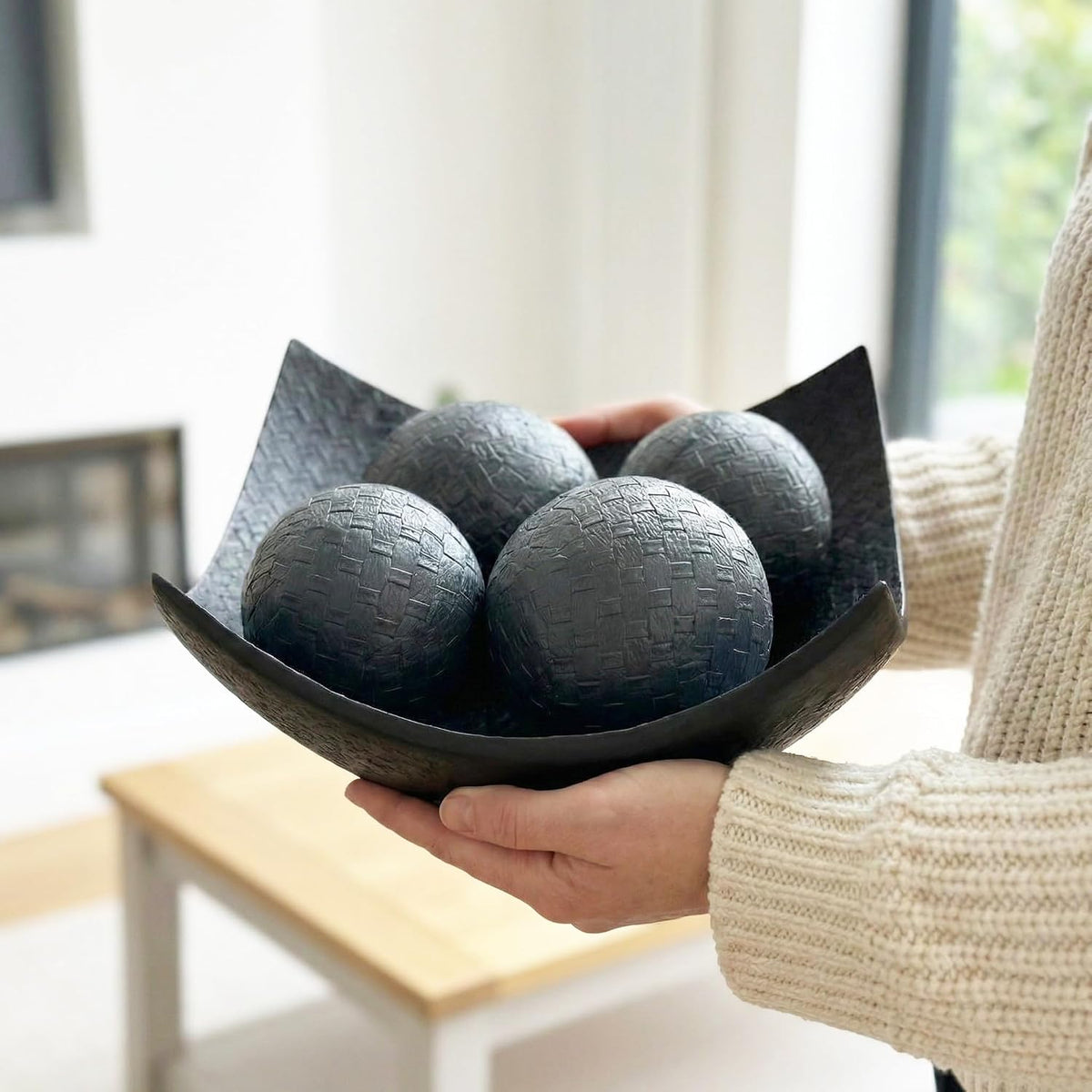 Seraphic Kitchen Table Decor, Decorative Centerpiece Scoop Bowl, Black