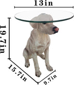 Dog Statue Side Table, 13-inch Tempered Glass Top End Table