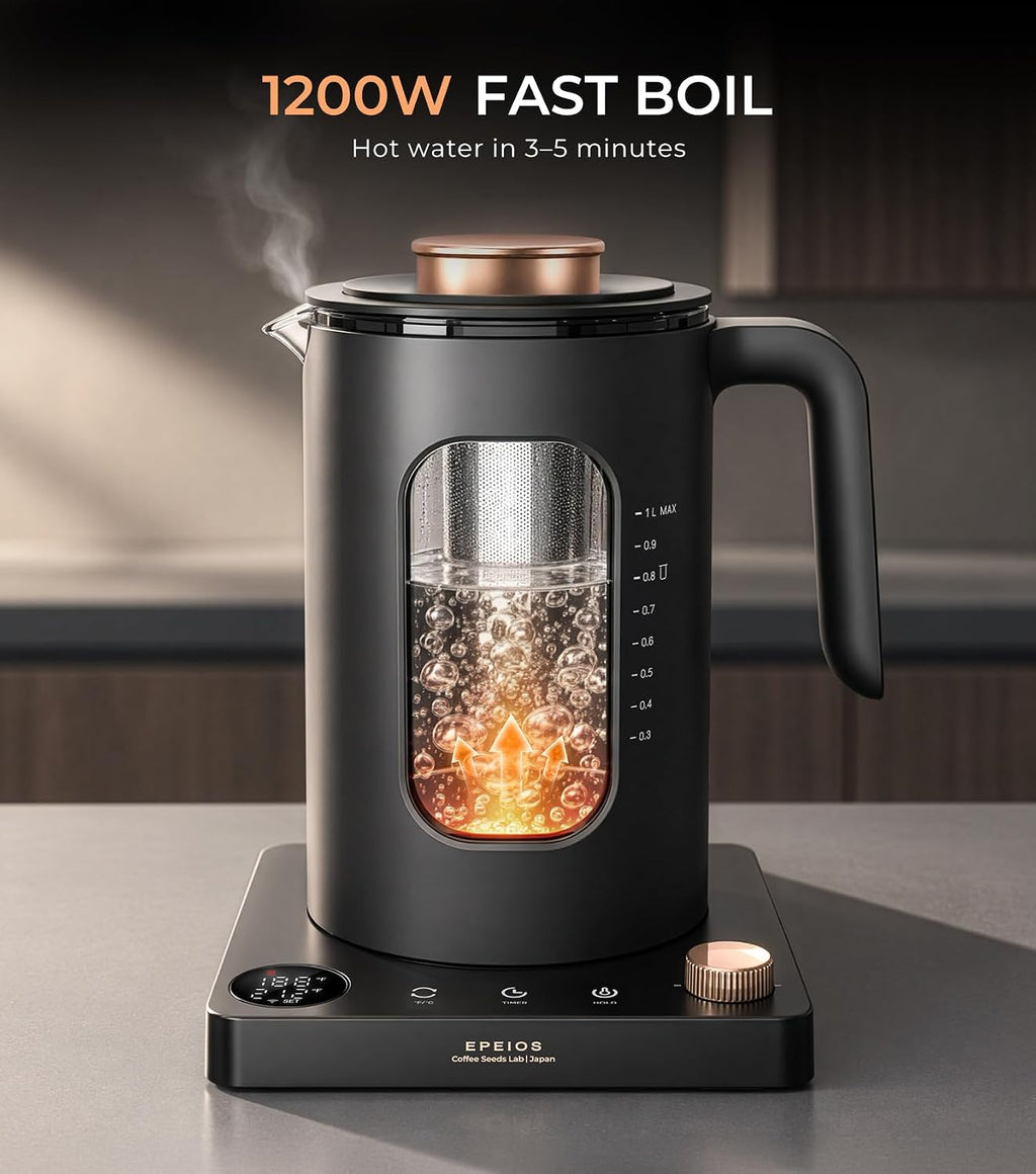 Epeios Electric Tea Kettle with Infuser,1℉ Temperature Control,1L,Dark Gray