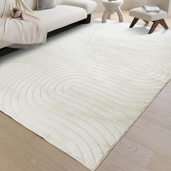 Washable Area Rugs 5x7 Rugs for Living Room Light Beige Faux Rabbit Fur Rug for by PhonzenuoCarpet
