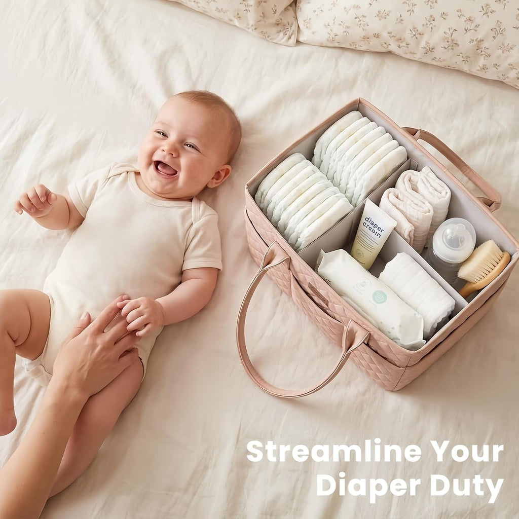 Konssy Baby Diaper Caddy Organizer, Solid Design with PU Leather Handles