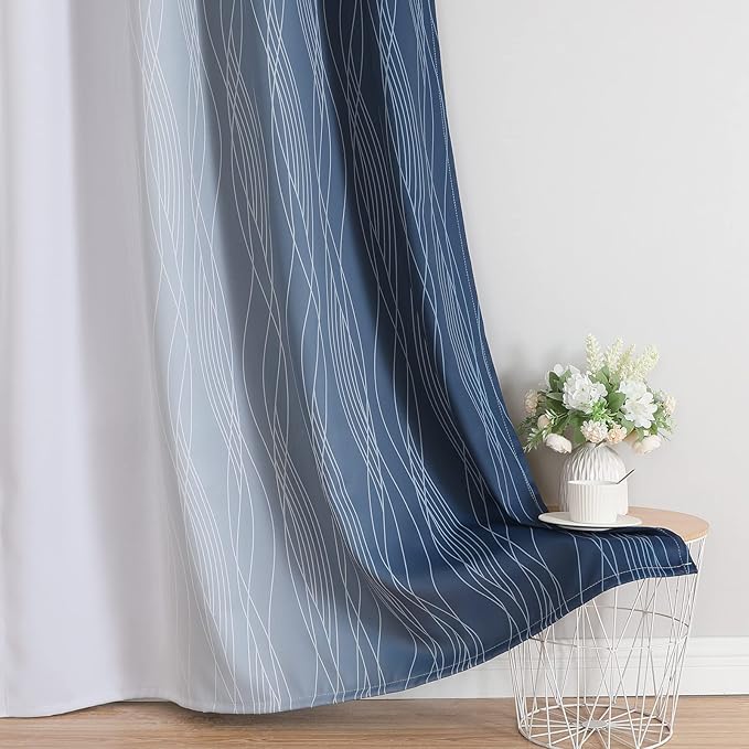 Estelar Textiler Navy Blue and Greyish White Blackout Curtains 84 Inches Long - Image 6