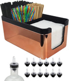 Esatto Square Bar Caddy Organizer with 12 Pourers & Caps, Copper